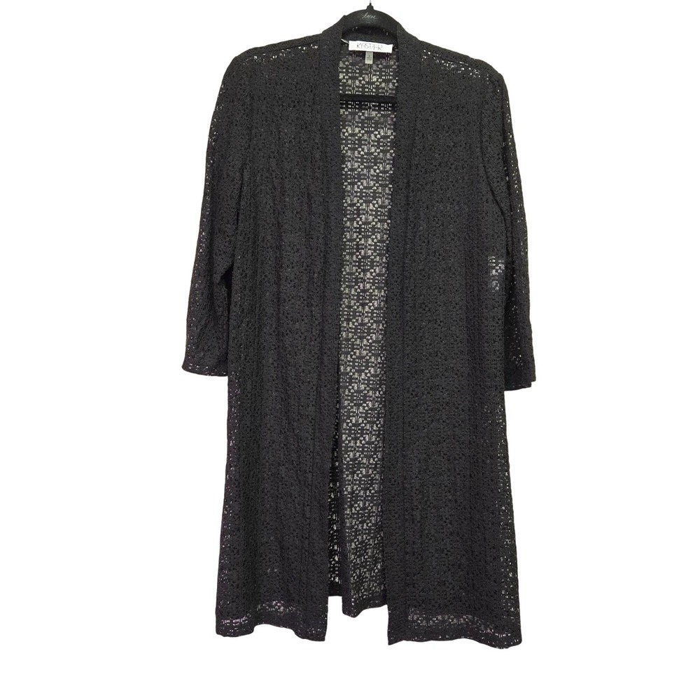 Lace Duster Cardigan Witchy Whimsigoth Open Front Small Black 3/4 Sleeve Long